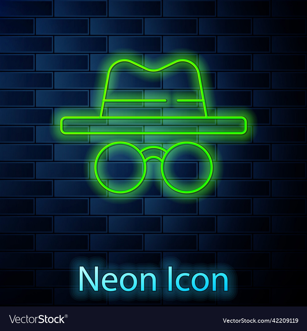 Glowing neon line incognito mode icon isolated