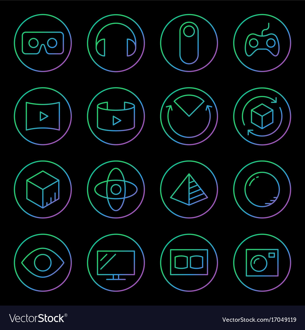 Gradient rounded line icons for virtual reality