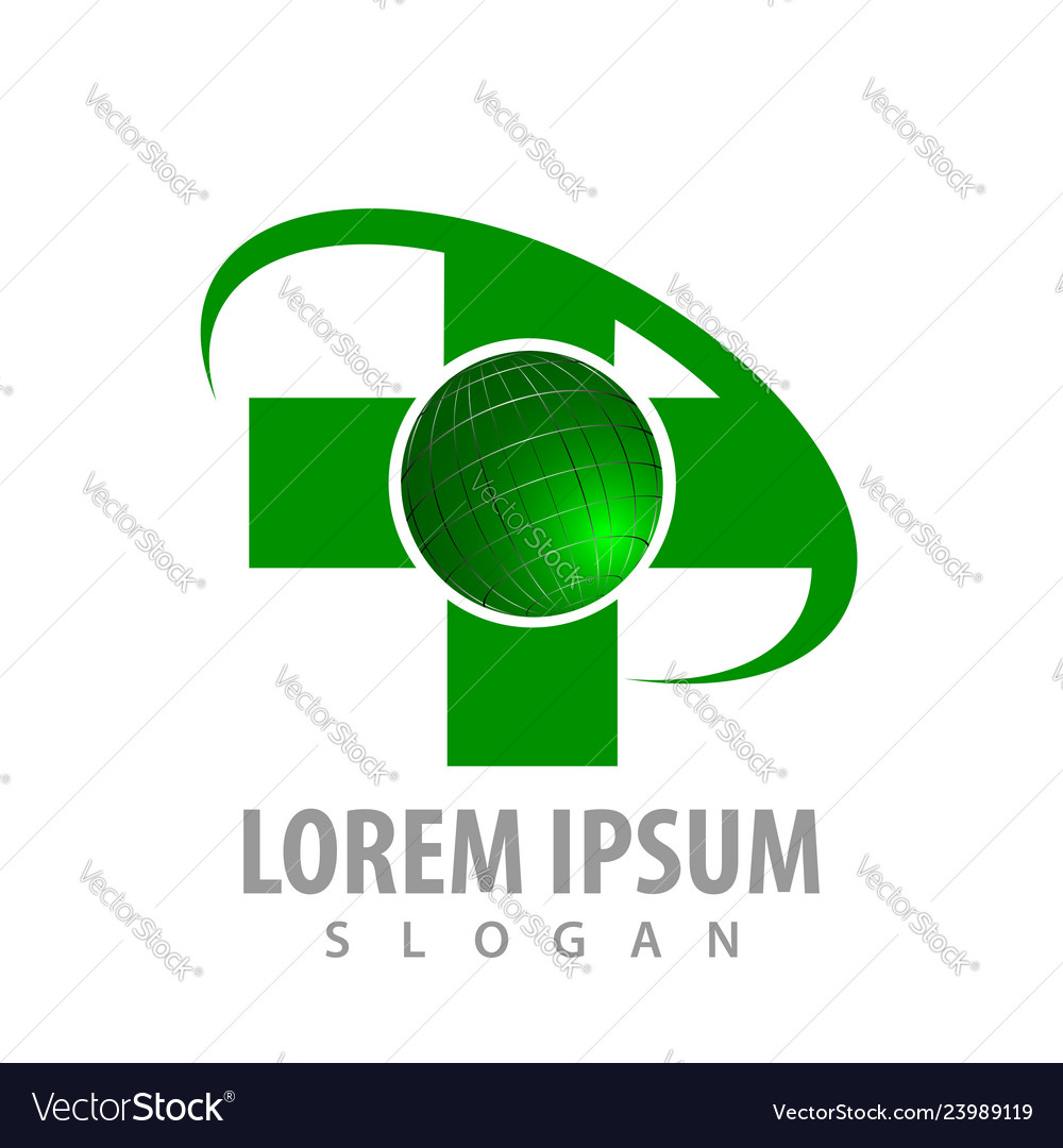 Green cross world logo concept design symbol