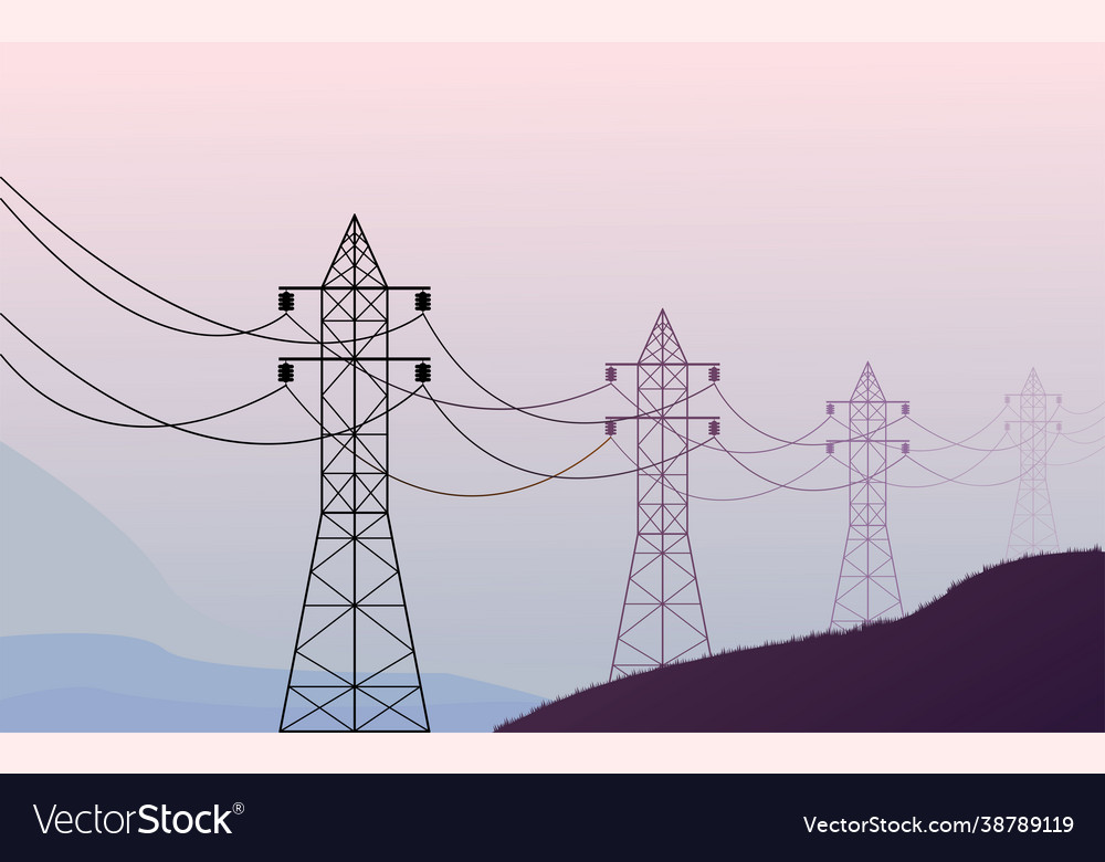 High voltage power line in early morning