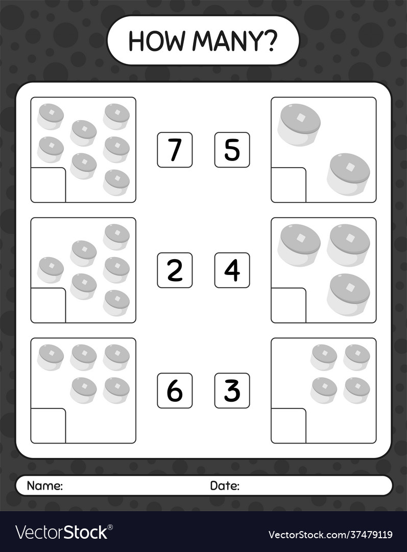 How many counting game with cap worksheet vector image How many counting game with cap worksheet
