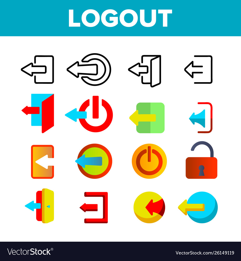 Logout button thin line icons set vector image Logout button thin line icons set