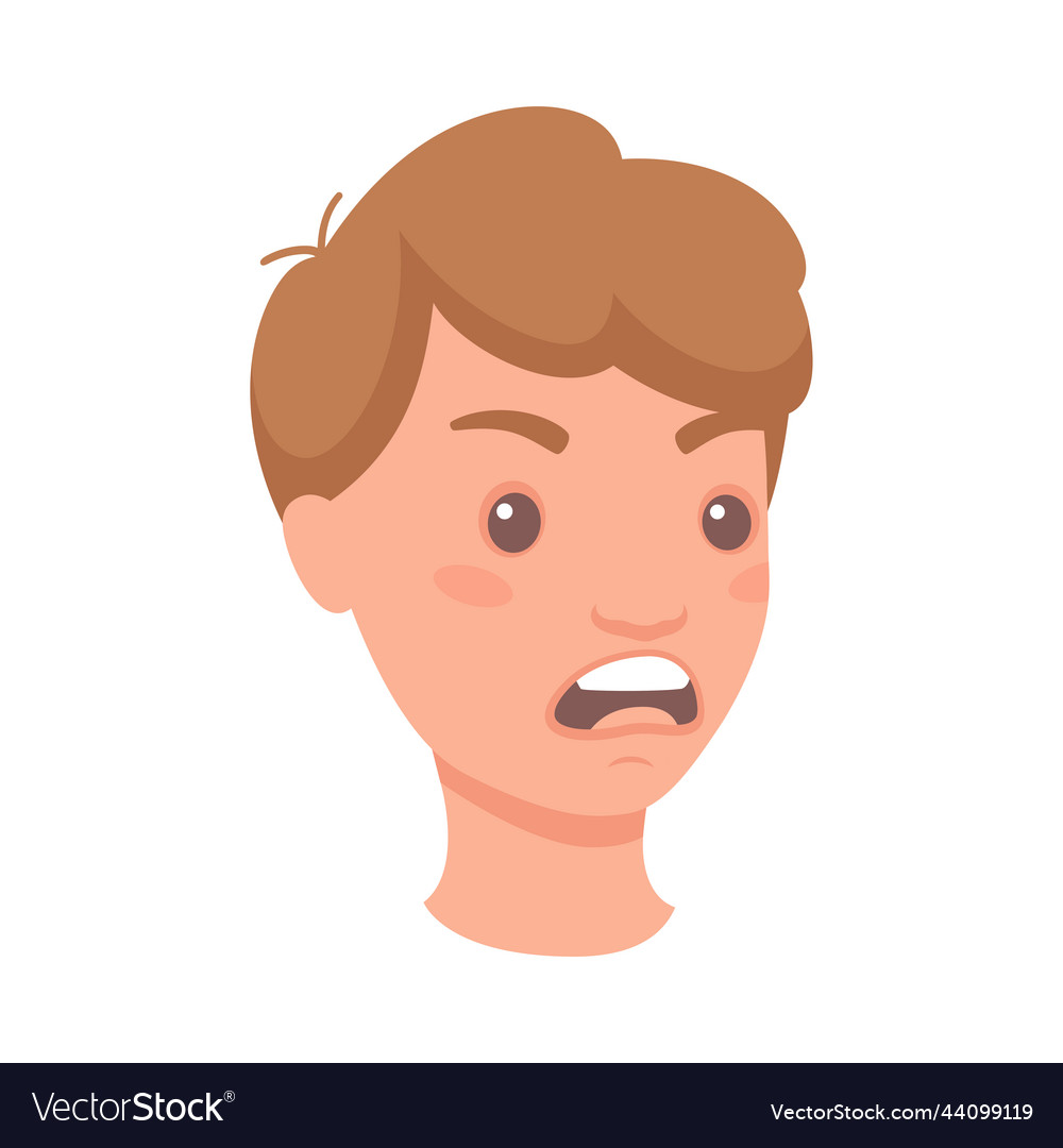 Man head showing angry face expression and emotion vector image Man head showing angry face expression and emotion