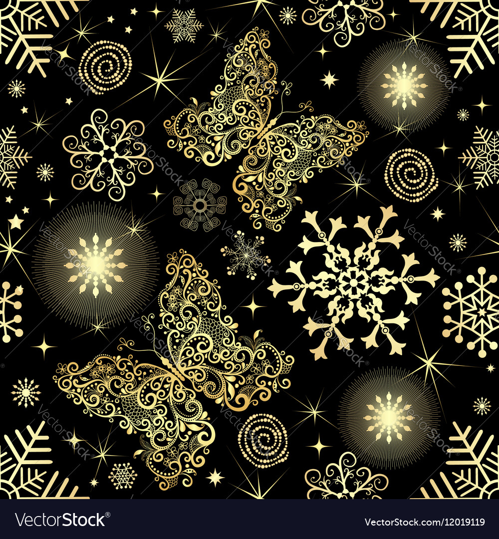 Seamless pattern with gold snowflakes