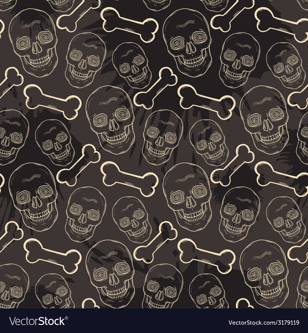 Seamless skull pattern with bone