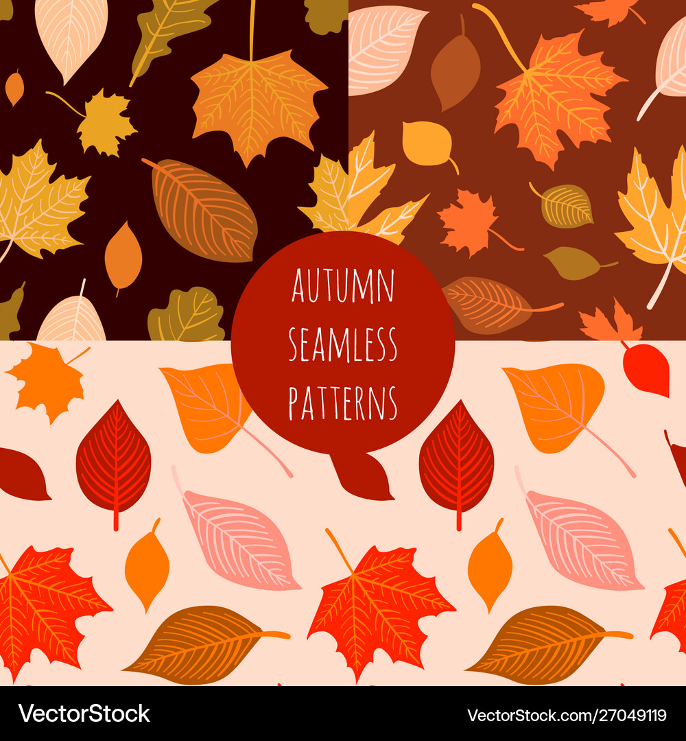 Set hand drawn autumn seamless patterns Royalty Free Vector