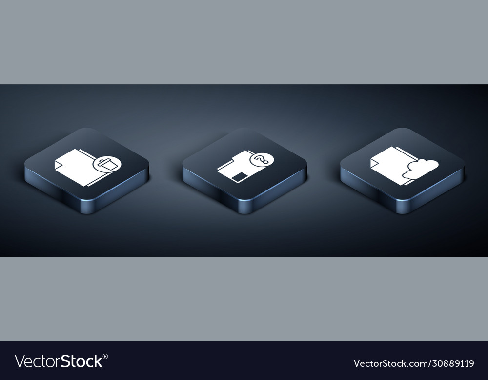 Set isometric delete file document cloud storage vector image Set isometric delete file document cloud storage