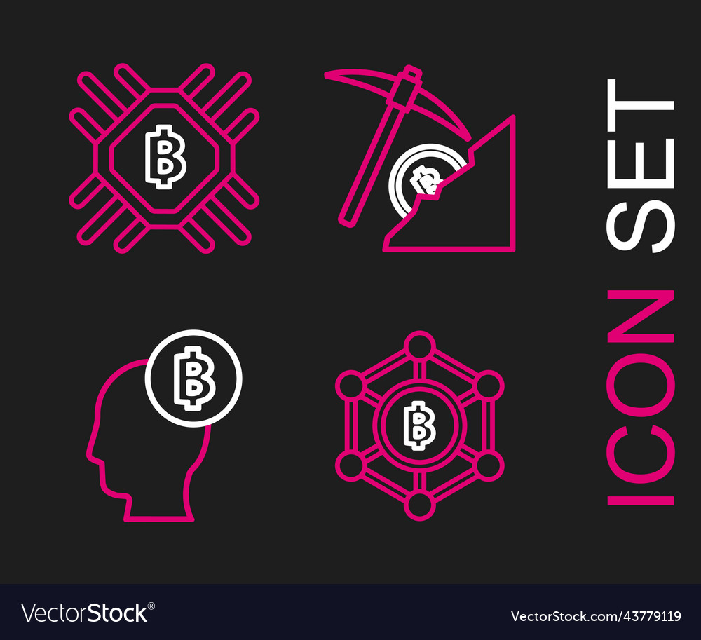 Set line blockchain technology bitcoin think vector image Set line blockchain technology bitcoin think