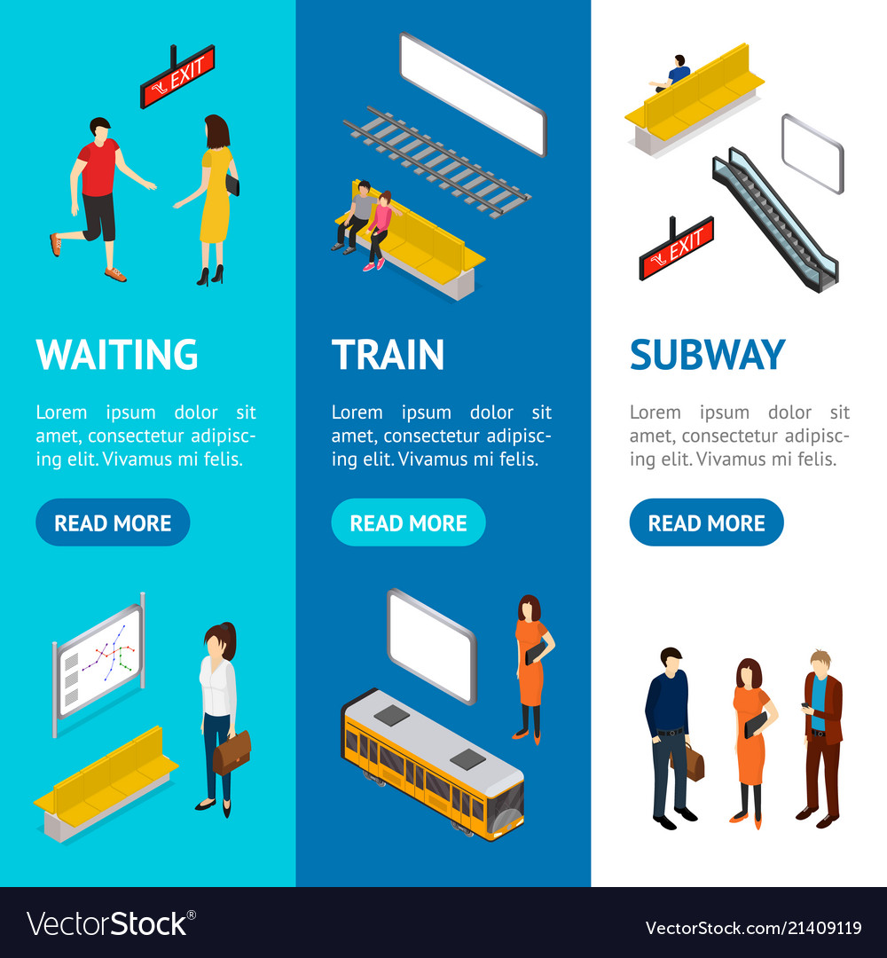 Subway Station Banner Vecrtical Set Isometric View