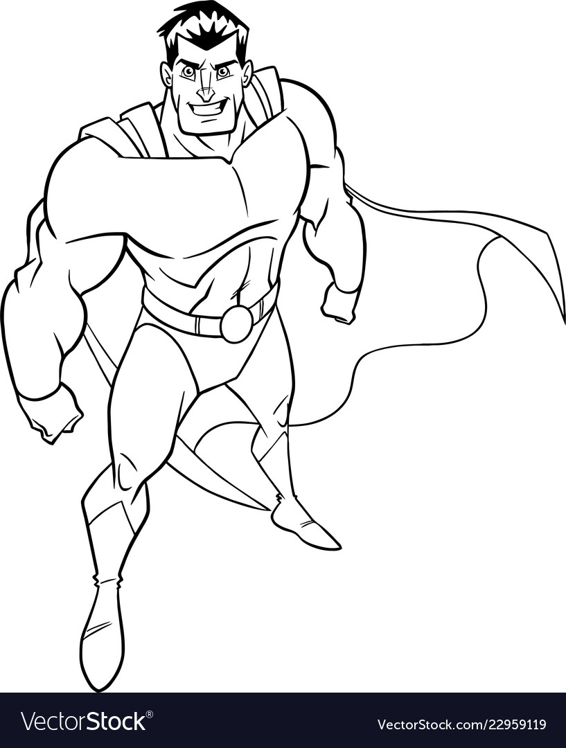 Superhero from above line art Royalty Free Vector Image