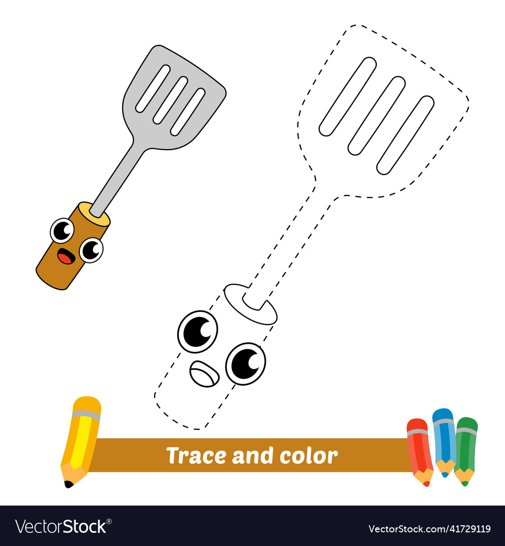 Trace and color for kids spatula Royalty Free Vector Image