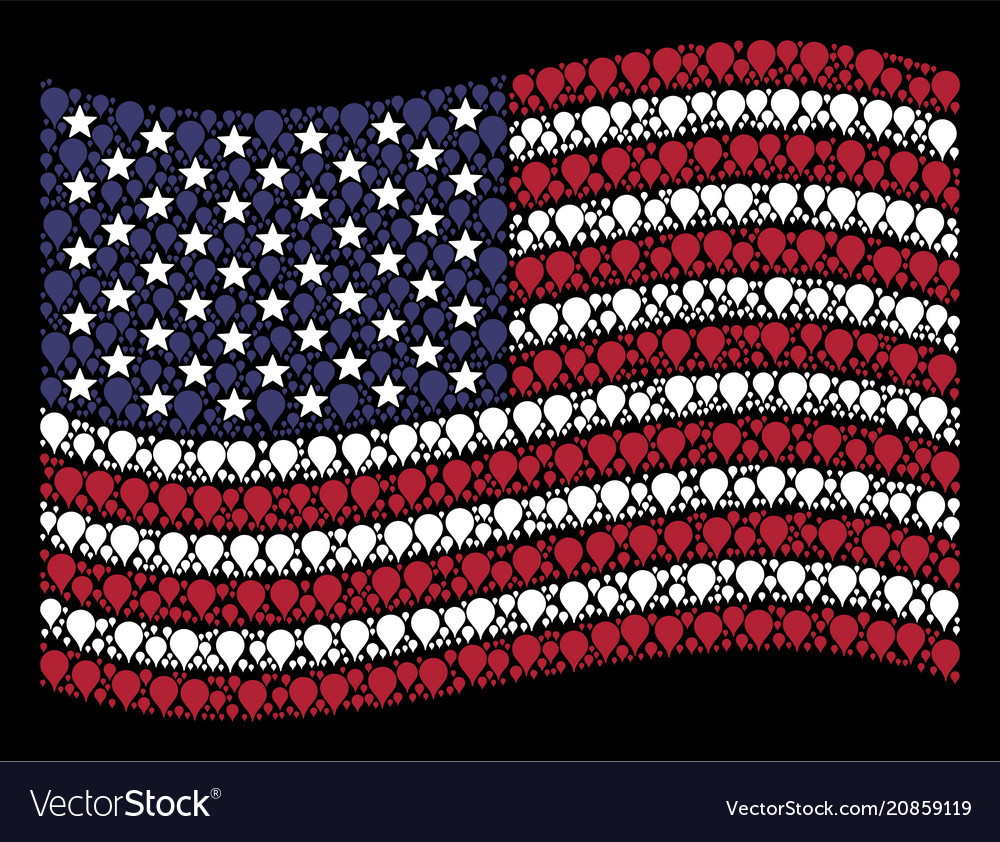 Waving usa flag stylization of map pointer Vector Image Waving usa flag stylization of map pointer