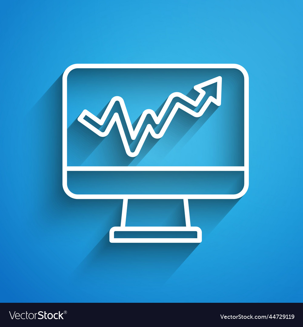 White line computer monitor with graph chart icon vector image White line computer monitor with graph chart icon