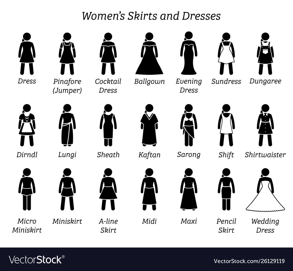 Women Skirts And Dresses Stick Figures Depict A Vector Image women-skirts-and-dresses-stick-figures-depict-a-vector-image