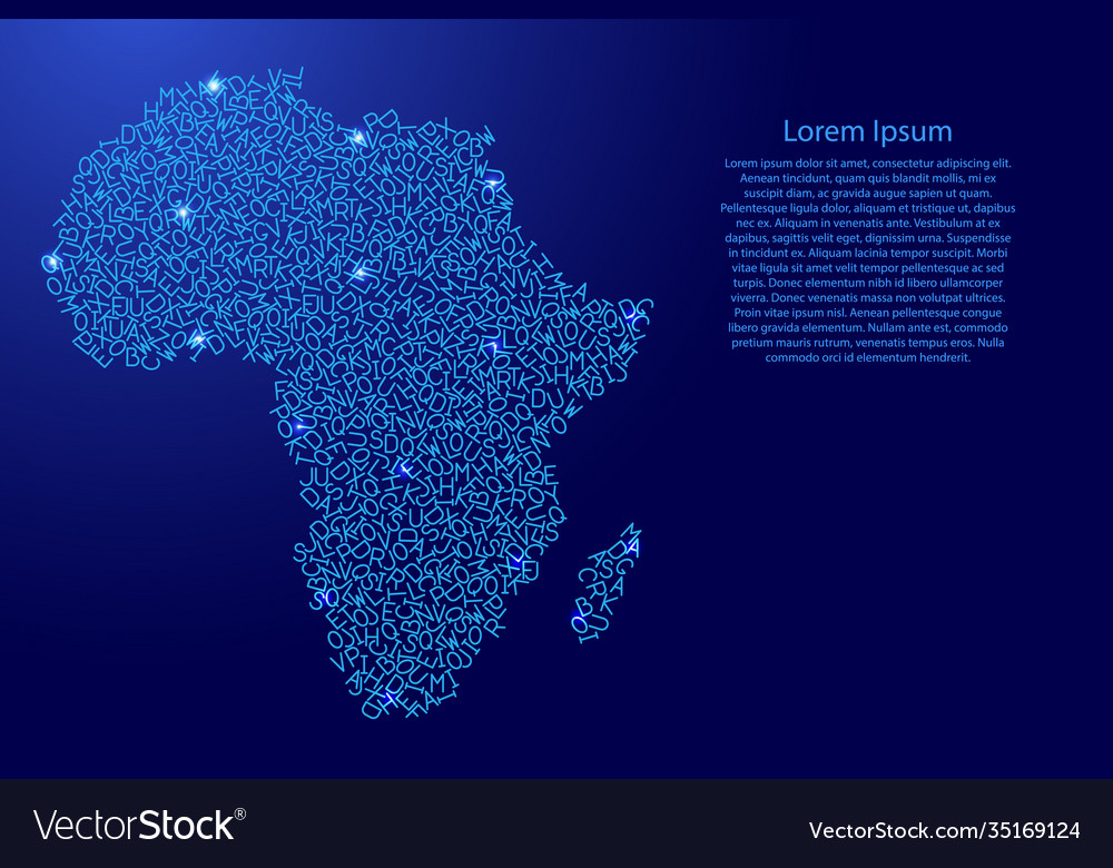 Africa map from blue pattern latin alphabet