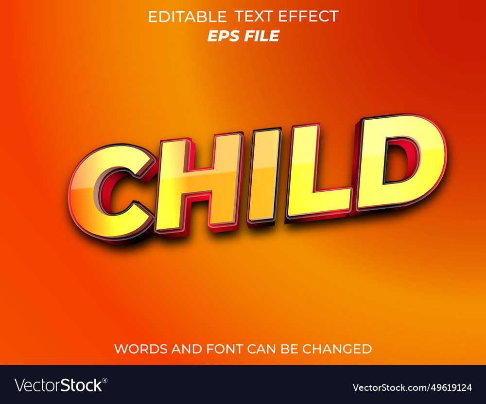 Child text effect font editable typography 3d