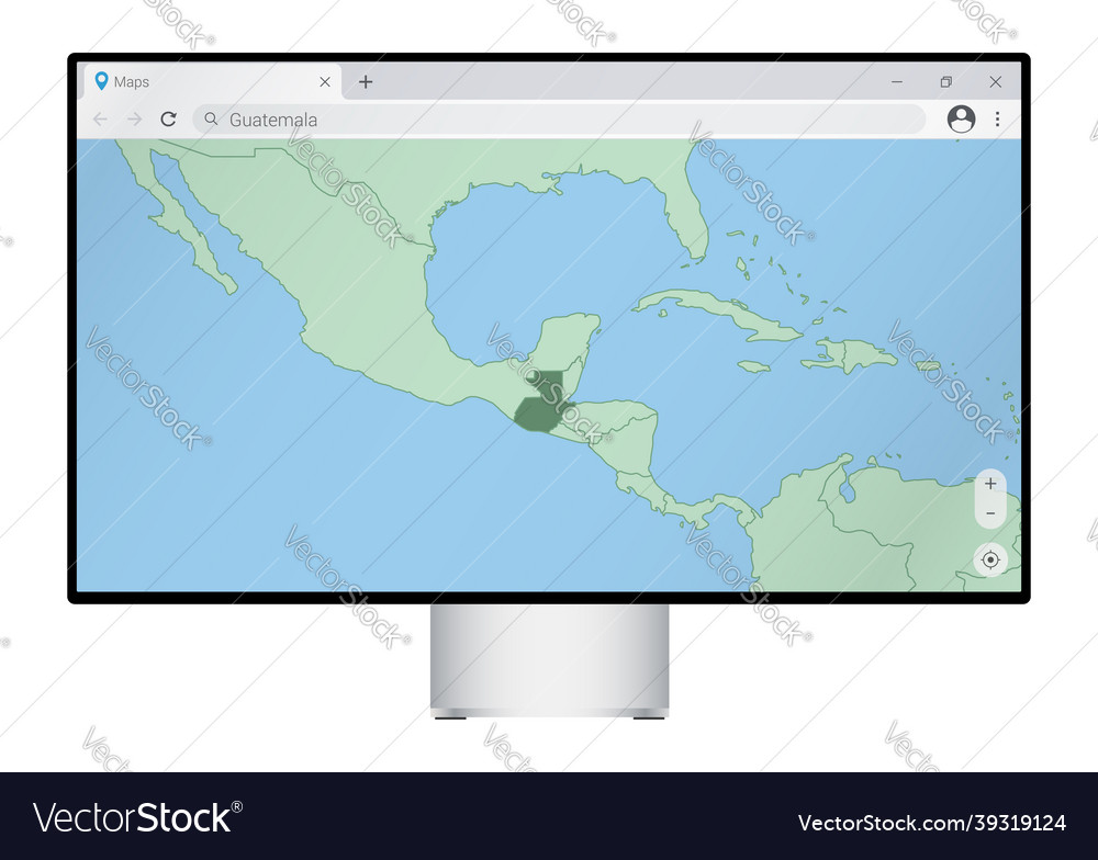 Computer monitor with map of guatemala in browser