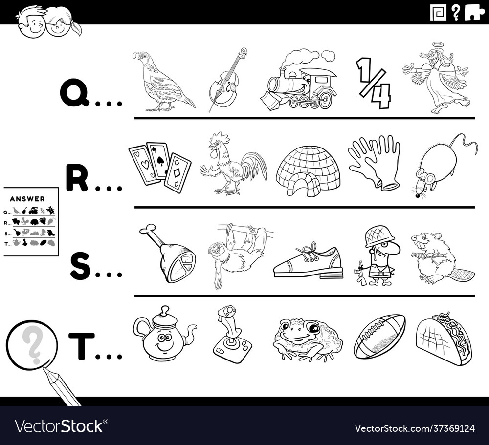 First letter a word task for kids coloring Vector Image