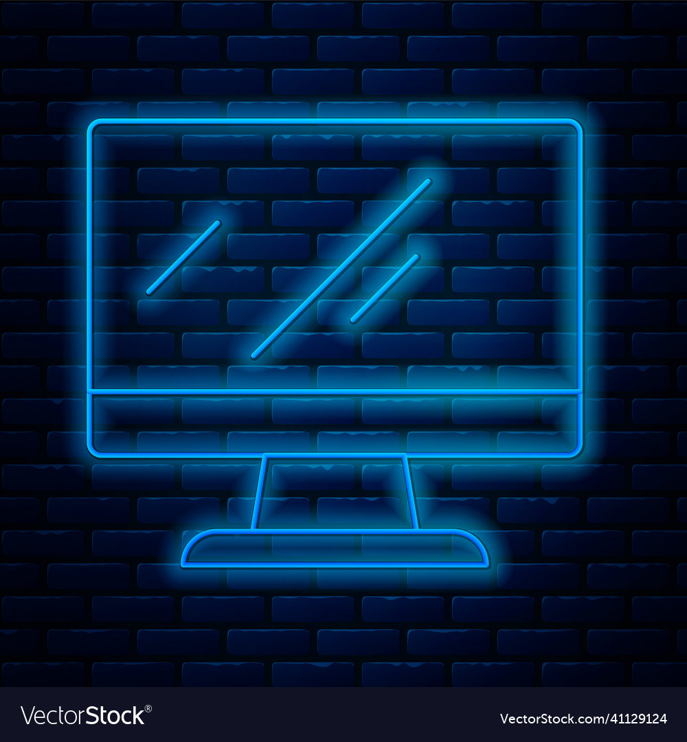 Glowing neon line computer monitor screen icon vector image Glowing neon line computer monitor screen icon