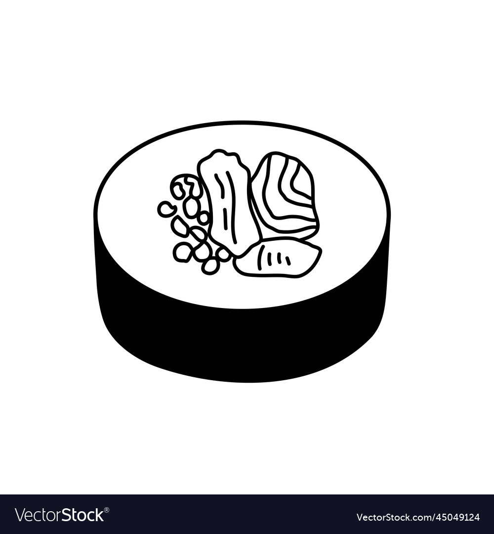 Japanese sushi roll doodle outline