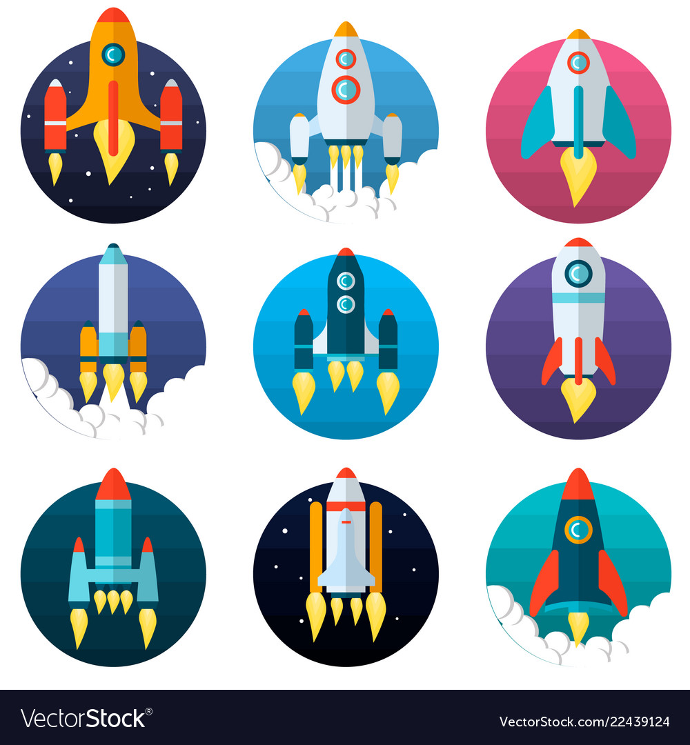 Set of different types rocket technological vector image Set of different types rocket technological
