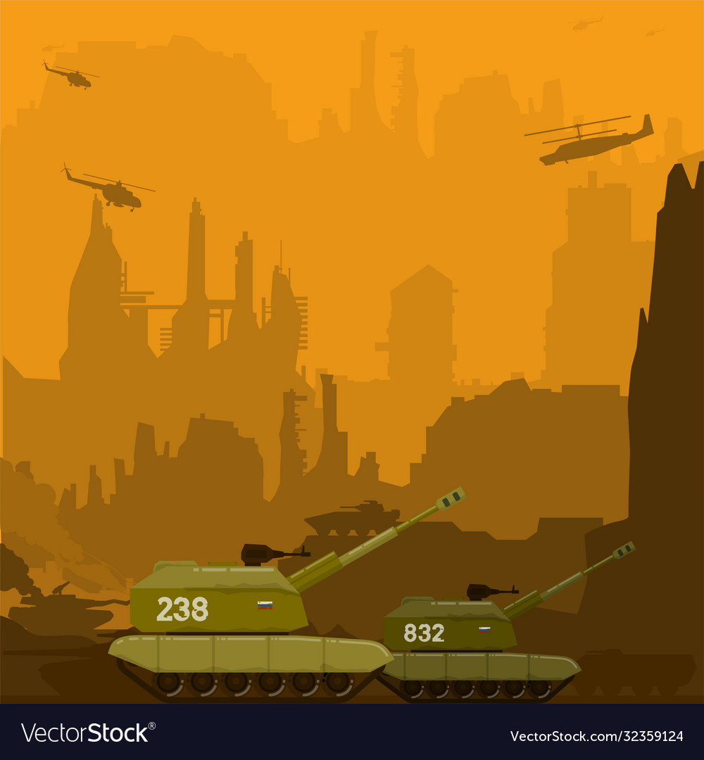 War with howitzers copters tanks and carriers Vector Image