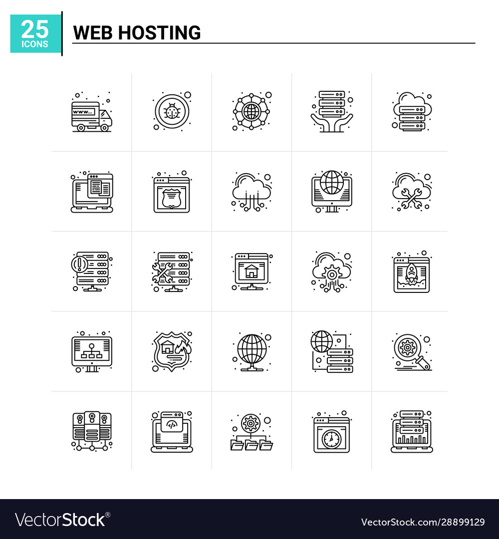 25 web hosting icon set background vector image 25 web hosting icon set background