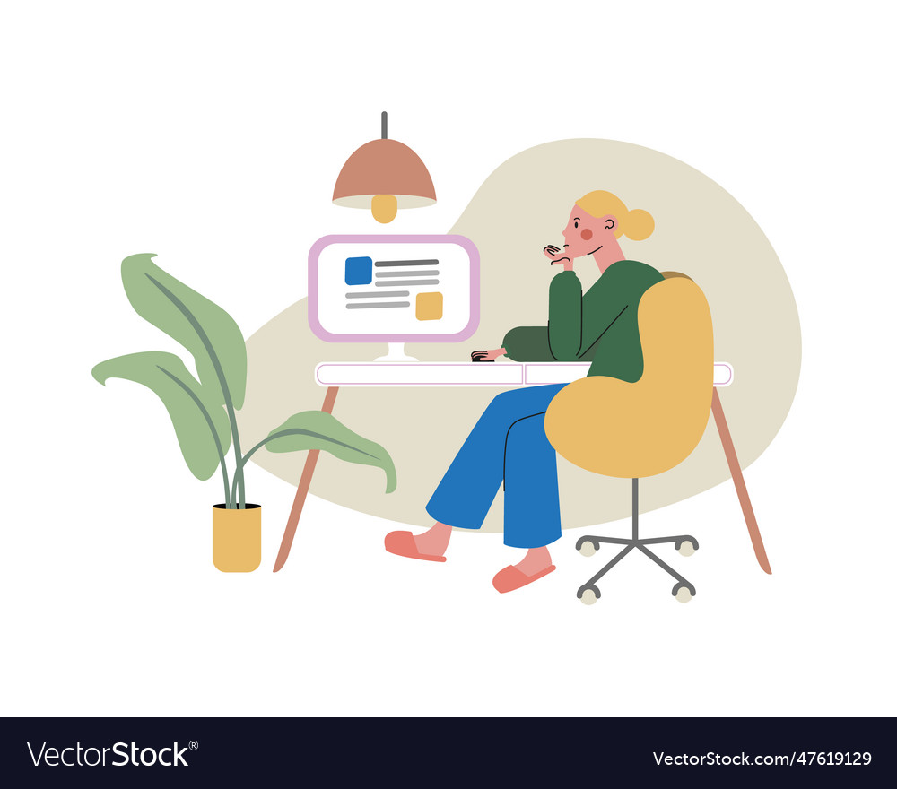 Blonde character working from