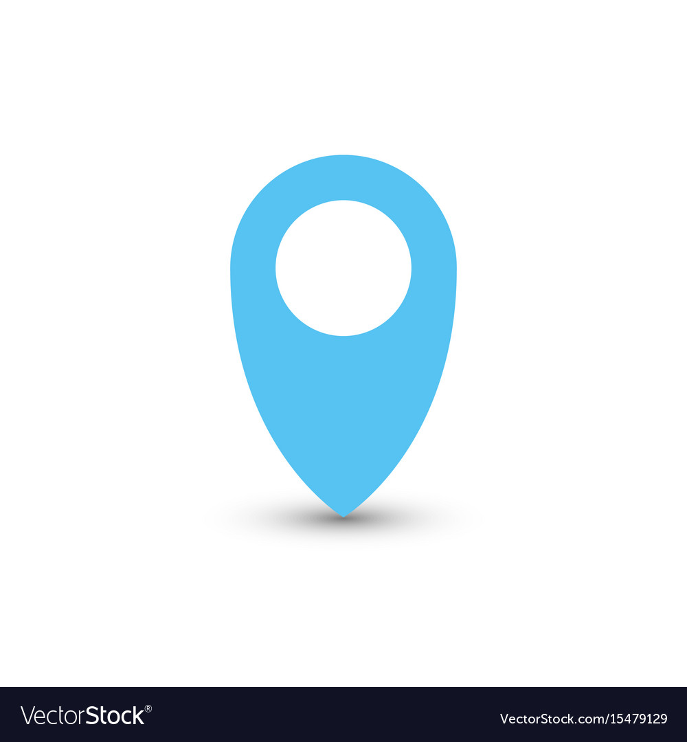 Blue map pointer with dropped shadow on white