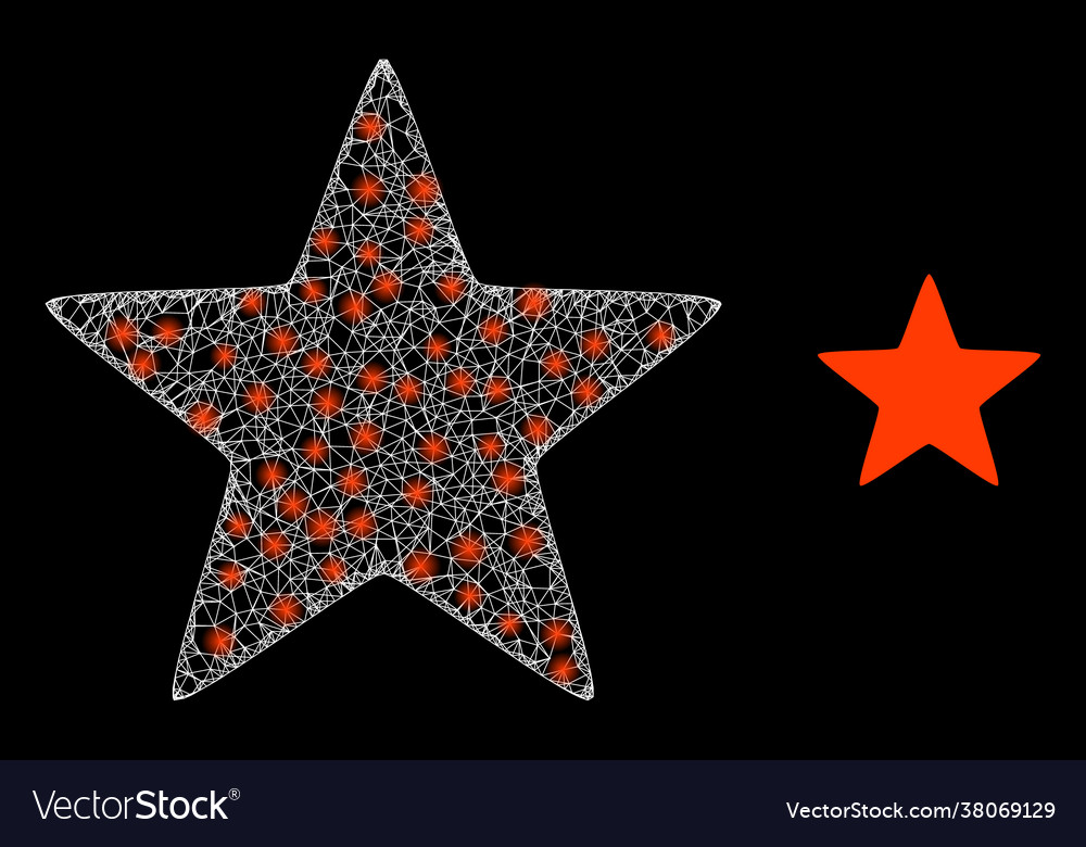 Bright mesh red star with glare spots vector image Bright mesh red star with glare spots