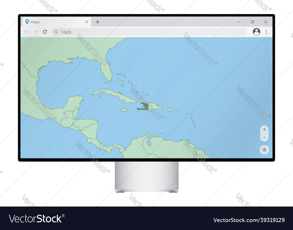 Computer monitor with map of haiti in browser