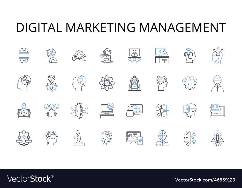 Digital marketing management line icons collection