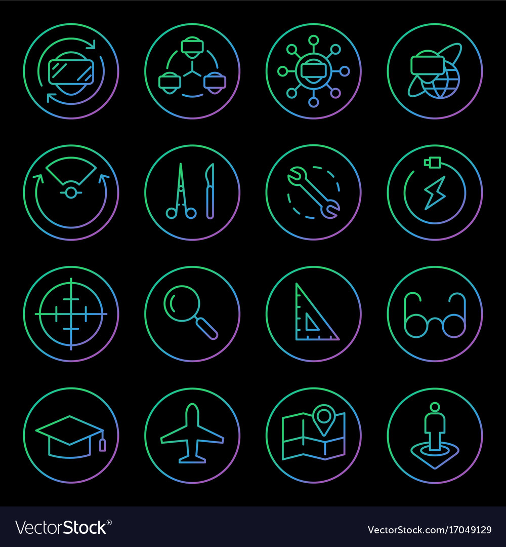 Gradient rounded line icons for virtual reality