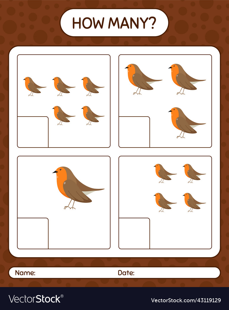 How many counting game with robin bird worksheet