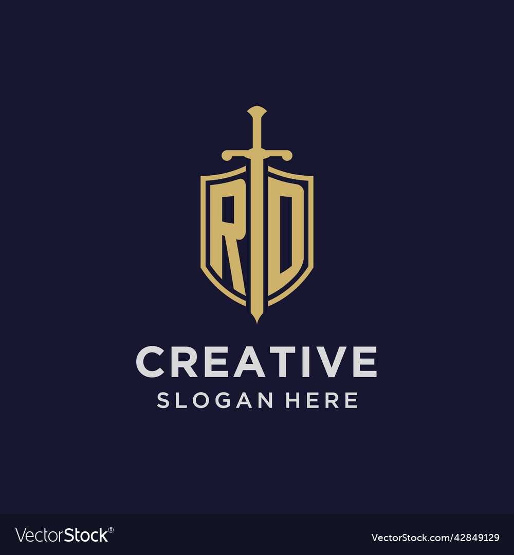 Rd logo initial monogram with shield and sword