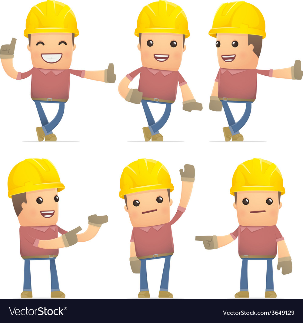 Set of builder character in different poses
