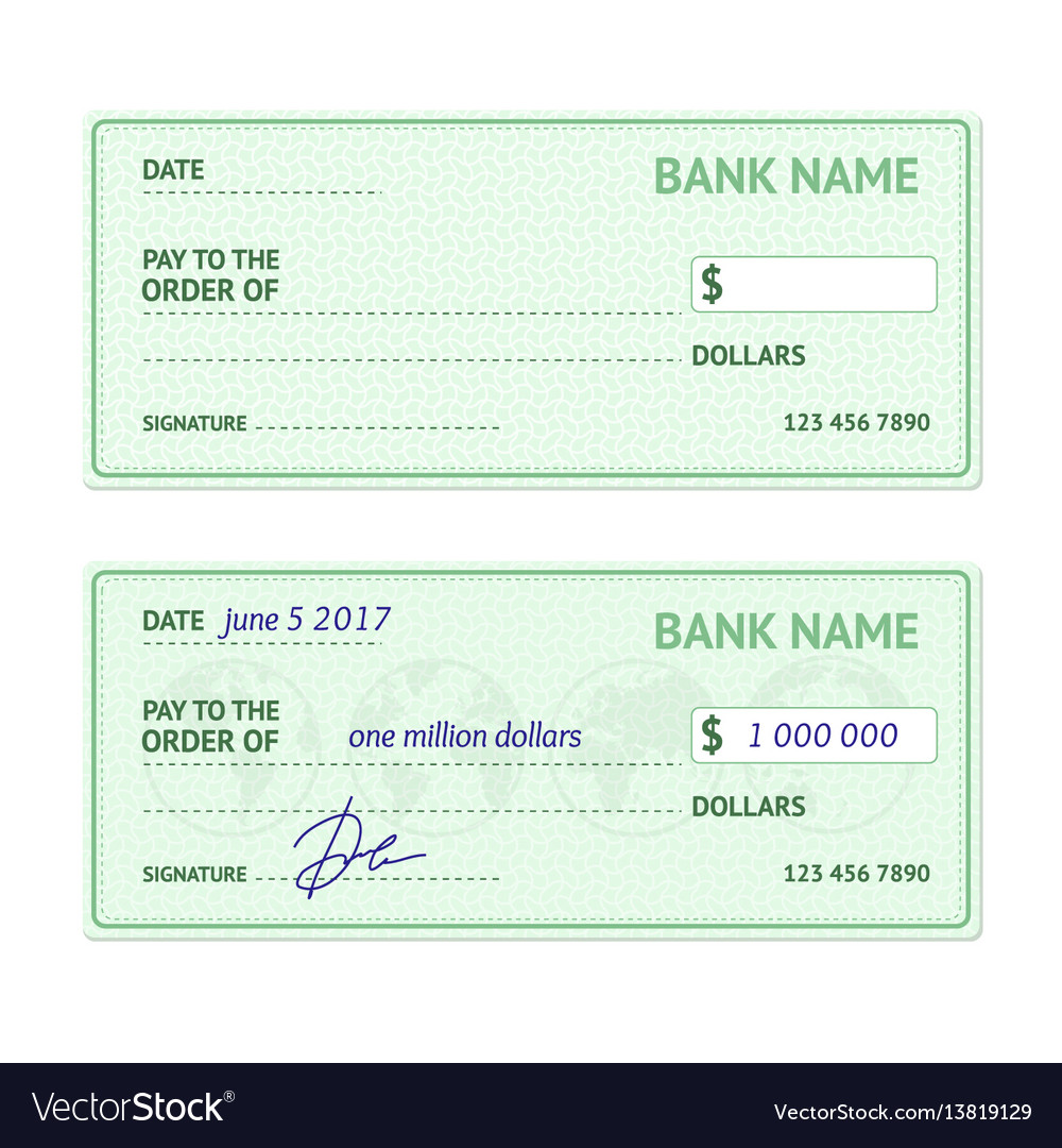 Template blank bank check Royalty Free Vector Image In Large Blank Cheque Template