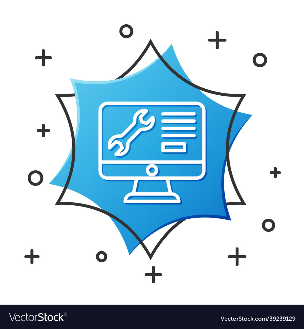 White line computer monitor with wrench icon