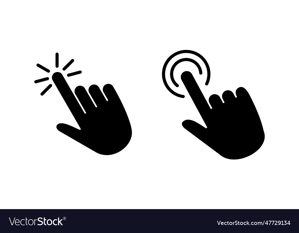 Hand click icon clicking finger pointer vector image Hand click icon clicking finger pointer