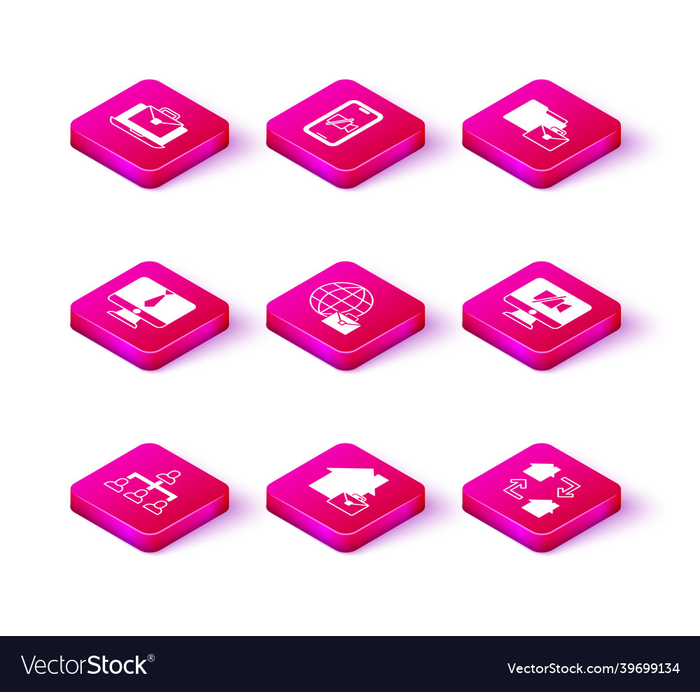 Set hierarchy organogram chart online working vector image Set hierarchy organogram chart online working