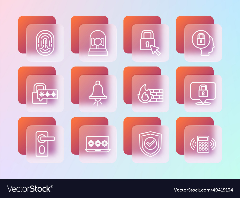 Set line lock laptop with password firewall vector image Set line lock laptop with password firewall