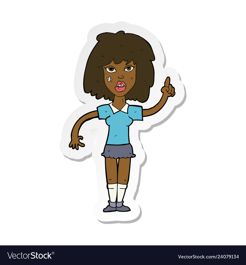 Sticker of a cartoon tough woman with idea