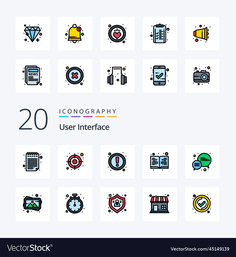 20 user interface line filled color icon pack