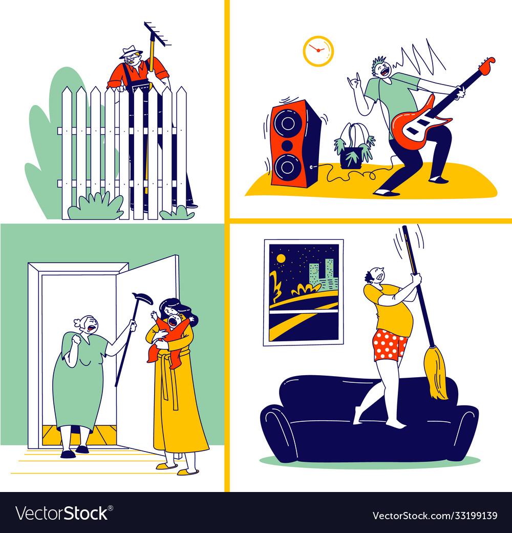 Angry neighbor characters arguing and complaining
