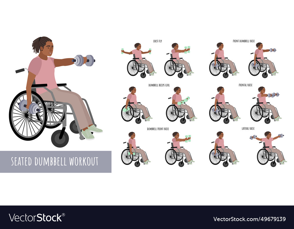 Disabled man seated dumbbell workout on wheelchair