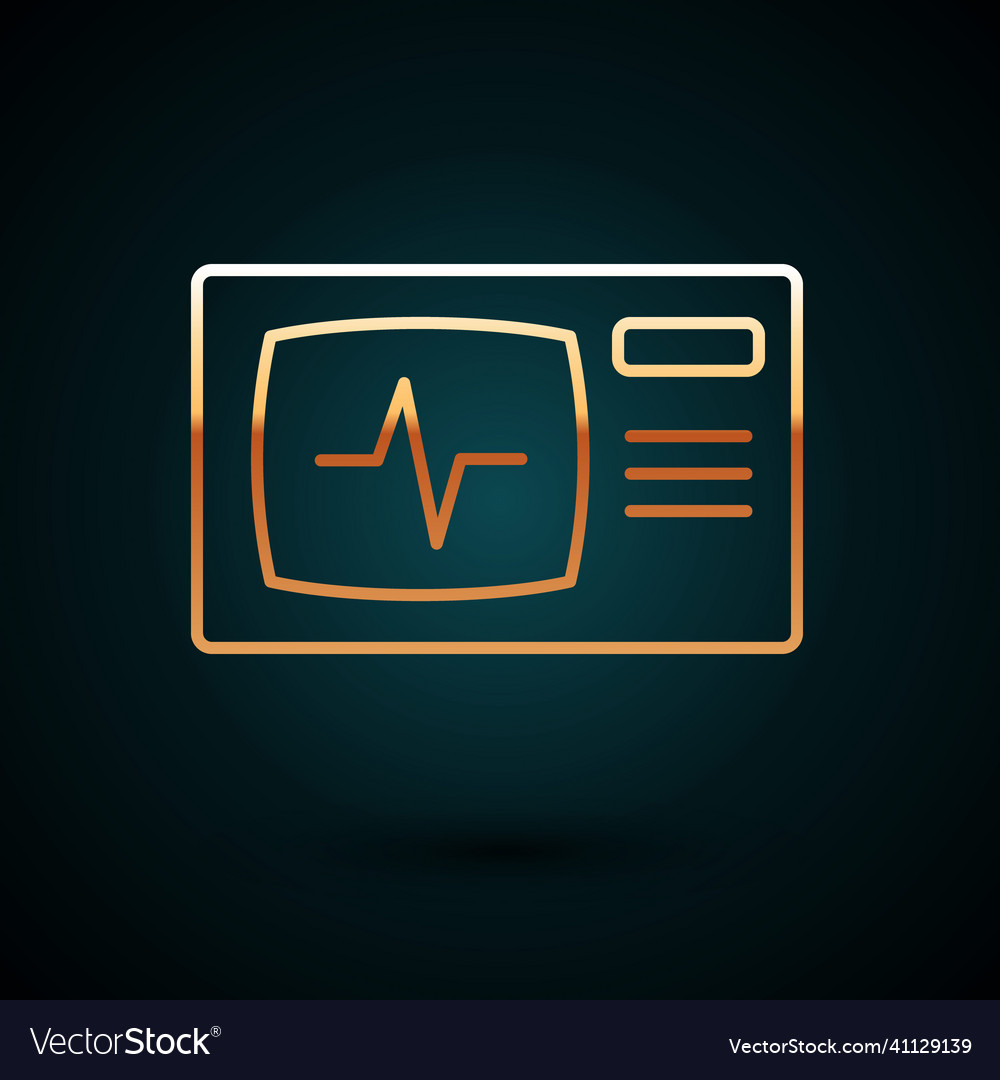Gold line computer monitor with cardiogram icon vector image Gold line computer monitor with cardiogram icon
