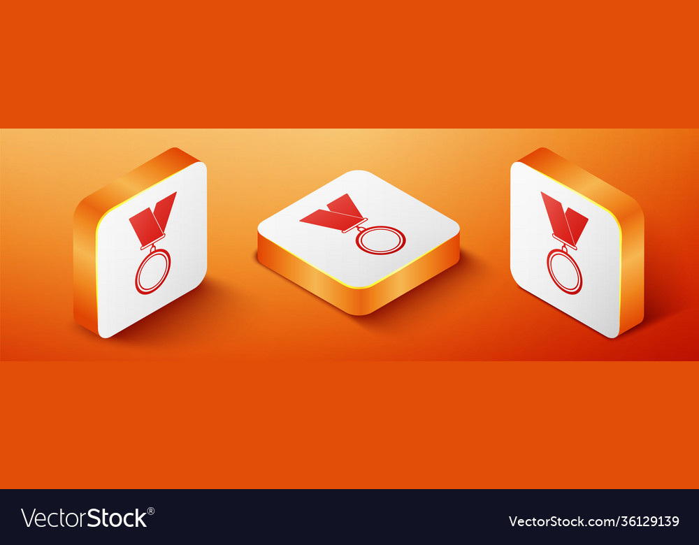 Isometric medal icon isolated on orange background