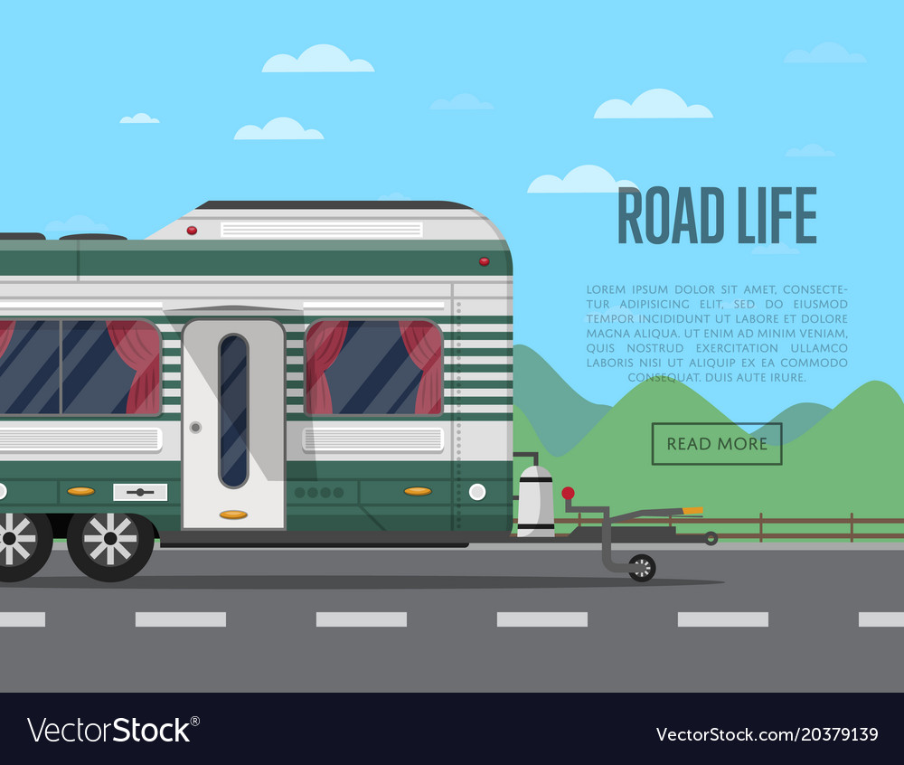 Road life poster with camping trailer