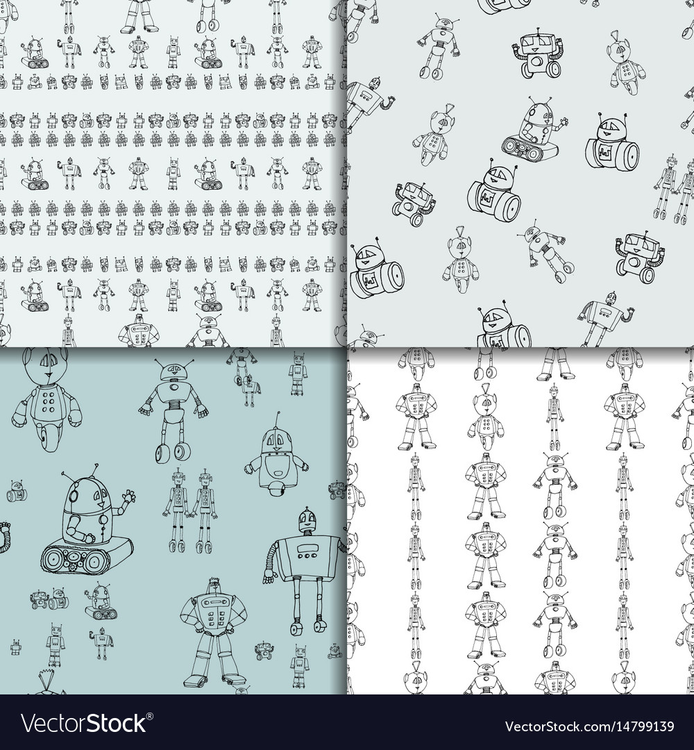 Robot doodles pattern set