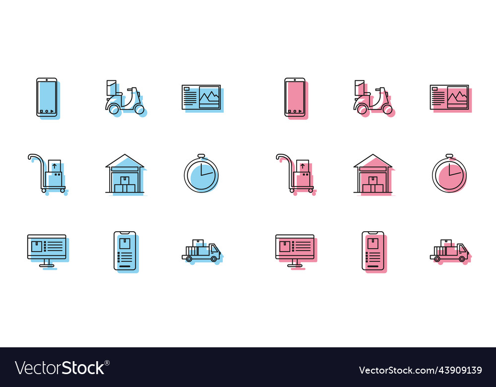 Set line computer monitor with app delivery vector image Set line computer monitor with app delivery